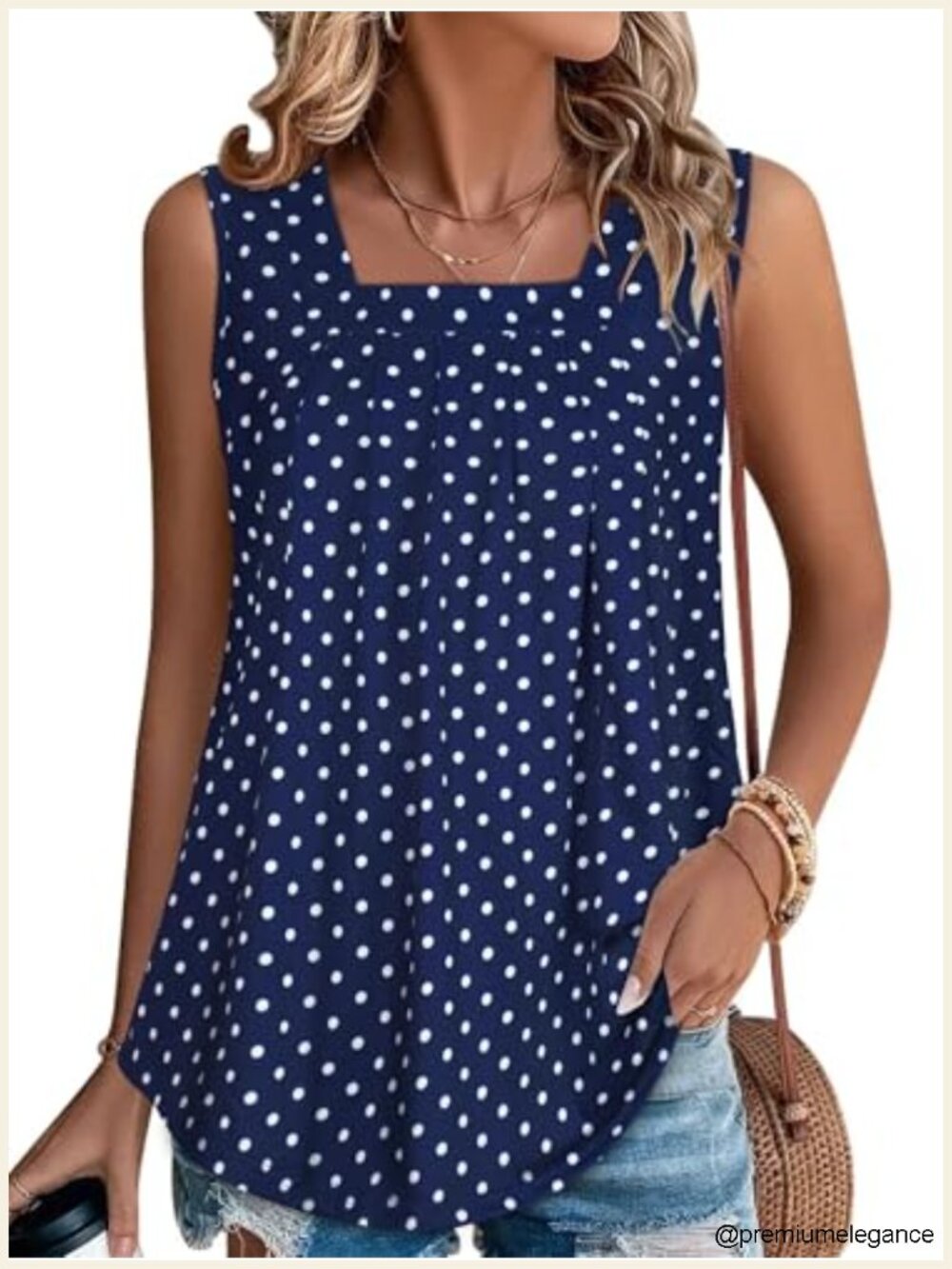 Women's Square Neck Pleated Tank Top Sleeveless Loose Fit Summer Casual